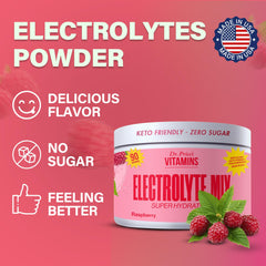 Glass of raspberry electrolyte drink prepared with Dr. Price's powder