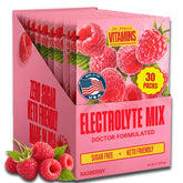 Dr. Price's Raspberry electrolyte packets in box for convenient hydration.