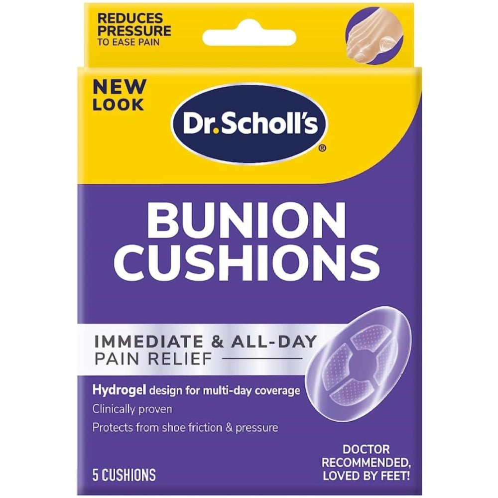 Dr. Scholl's Bunion Cushions with soft foam and adhesive backing for all-day comfort.
