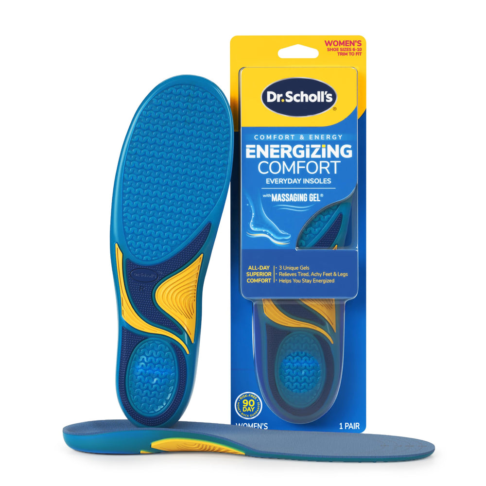 Dr. Scholl's Energizing Comfort insoles with massaging gel deliver lasting cushioning.