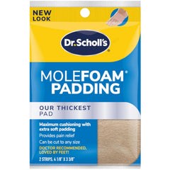 Dr. Scholl's Molefoam padding in package with two strips for all-day comfort.