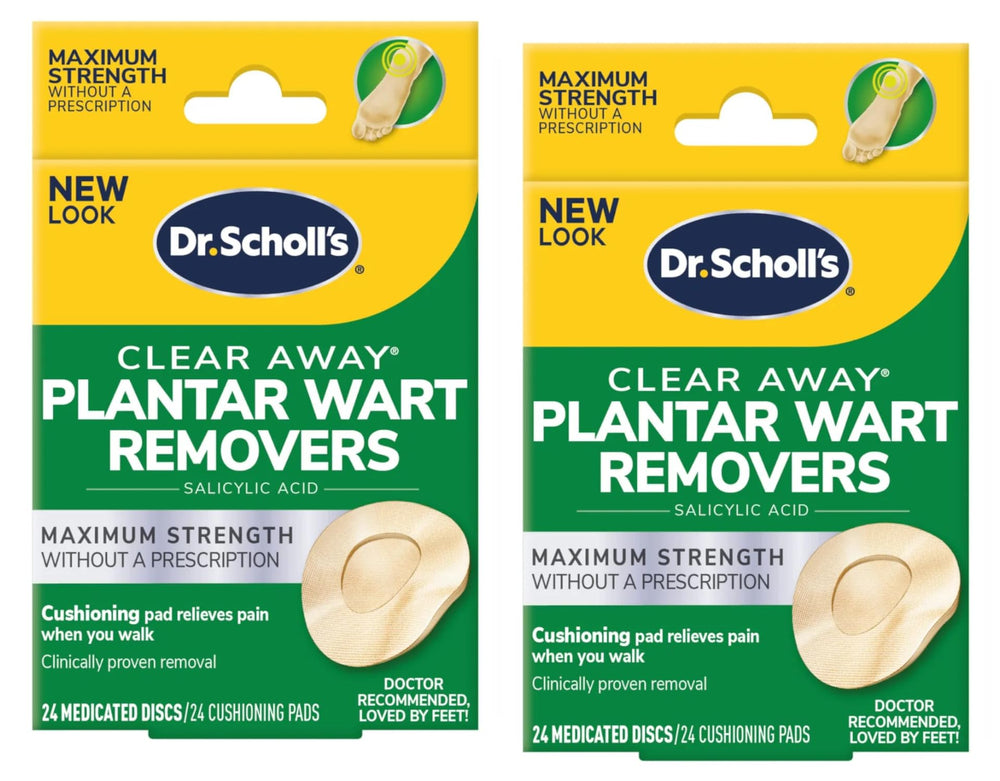 Dr. Scholl's Clear Away Wart Remover Plantar packaging close-up for home use.