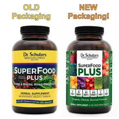 Dr. Schulze's SuperFood Plus label closeup showing vegan ingredients