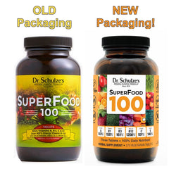 Dr. Schulze's SuperFood 100 scoop measuring easy daily nutrition.
