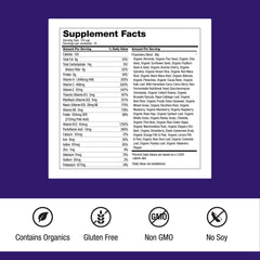 Dr. Schulze's SuperFood Ultra tub label shows vegan, non-GMO, gluten-free features.