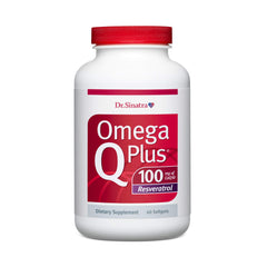 Dr. Sinatra Omega Q Plus bottle front shows heart-health formula.