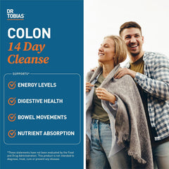 Dr. Tobias Colon Cleanse bottle with label showing non-GMO and 28 capsules.