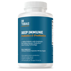 Dr. Tobias Deep Immune Probiotics bottle for daily gut and immune support.