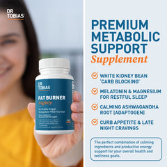Dr. Tobias Fat Burner Nightly label features white kidney bean and melatonin ingredients