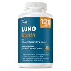 Dr. Tobias Lung Health bottle front showing label for lung wellness support.