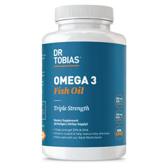 Dr. Tobias Omega 3 triple-strength bottle with dosage information for daily support