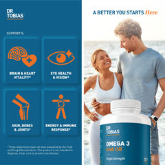 Dr. Tobias Omega 3 bottle being poured for convenient daily servings.