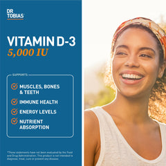 Dr. Tobias Vitamin D3 5000 IU non-GMO label—trusted quality and purity for your routine.
