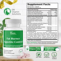 DR VITAMIN SOLUTIONS fat burner bottle pour illustrating easy daily dosing