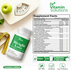 DR VITAMIN SOLUTIONS green tea extract label detail aiding metabolism.