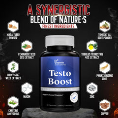 DR VITAMIN SOLUTIONS TestoBoost bottle on a daily routine desk for consistency