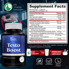 DR VITAMIN SOLUTIONS TestoBoost capsules closeup showing easy-to-swallow form
