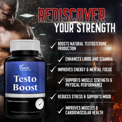 DR VITAMIN SOLUTIONS TestoBoost ingredients scene featuring fenugreek and tribulus for vitality