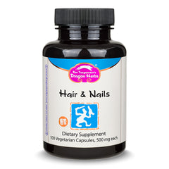 Dragon Herbs Hair and Nails bottle shows a natural, nourishing supplement for hair and nails.