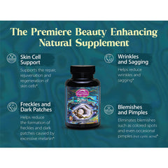 Dragon Herbs Pearl Powder capsules on desk highlight eye health and nail beauty.
