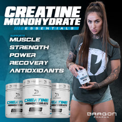Dragon Pharma Creatine Monohydrate pour-spoon ready for daily use.
