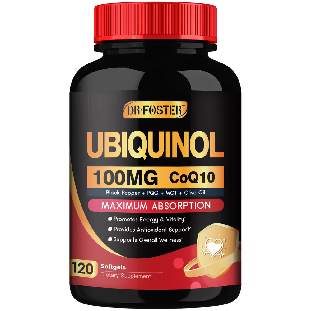 DRFOSTER CoQ10 ubiquinol bottle showing daily antioxidant support