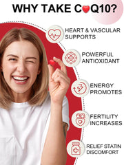 DRFOSTER CoQ10 bottle on countertop conveys easy daily heart health routine.