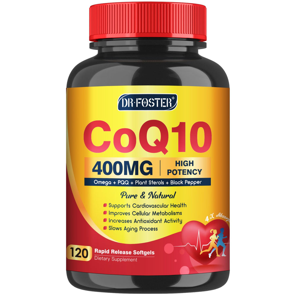 DRFOSTER CoQ10 softgel bottle for energy support and daily heart health.