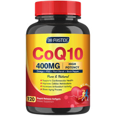 DRFOSTER CoQ10 softgel bottle for energy support and daily heart health.