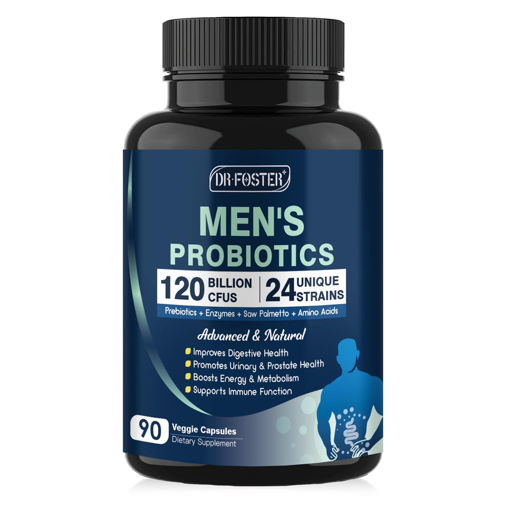 DRFOSTER Men's Probiotic bottle front for gut balance and daily vitality.