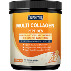 DRFOSTER Multi-Collagen powder label on tub highlighting premium ingredients
