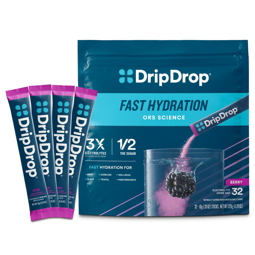 DripDrop Berry hydration packet added to water for quick hydration