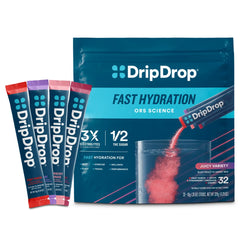 DripDrop Juicy Variety Pack packet-front for quick on-the-go hydration