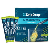 DripDrop Lemon Lime packet front view for quick on-the-go hydration.