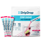 DripDrop Sugar Free Cherry Limeade packets ready to mix for quick hydration.