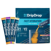 DripDrop tropical mango packets for quick on-the-go hydration.