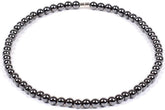 Drkao hematite necklace closeup of smooth 6mm beads for daily wear.
