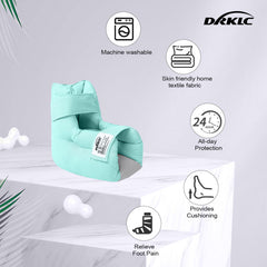 DRKLC heel pillow shows adjustable double Velcro straps for secure fit