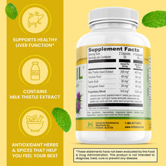 DrNatura Paranil capsules closeup showing milk thistle among herbs.