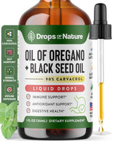 Drops Of Nature: botella de aceite de orégano con semilla negra para uso diario y bienestar general.