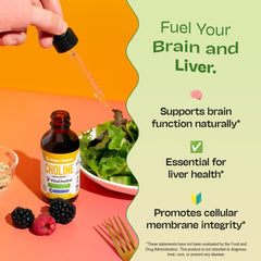 Drops Of Nature choline ingredients label highlights vegan, gluten-free formulation.