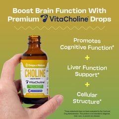 Drops Of Nature choline liquid pour showing quick absorption during busy days.
