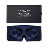 DROWSY eyelash-protecting silk sleep mask in midnight blue for gentle lash protection