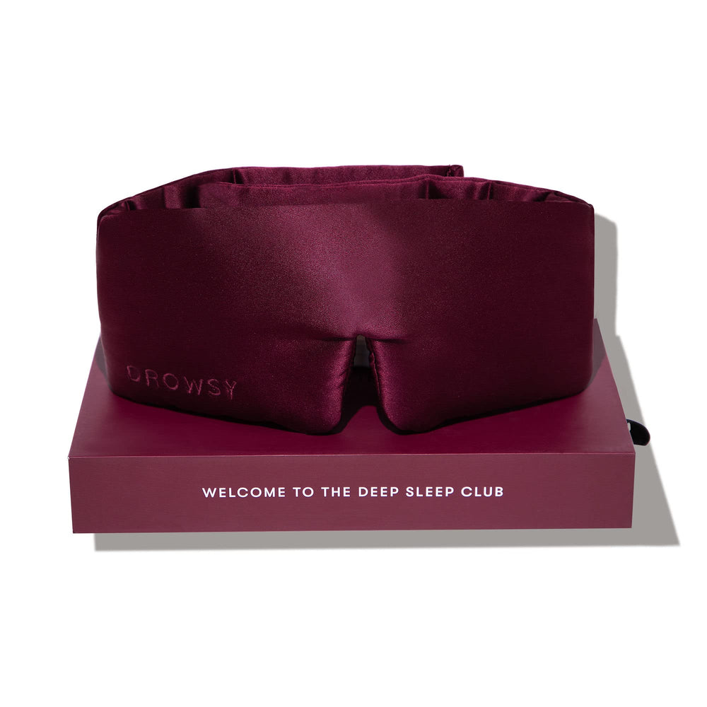 DROWSY Silk Sleep Mask shows face hugging design for full night comfort.