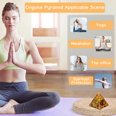 DRTMLY Orgone Pyramid with gold leaf resin finish adds decorative energy vibes.