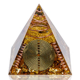 DRTMLY Orgone Pyramid with Tiger's Eye on desk for calm energy.