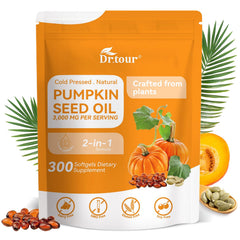 Dr.tour pumpkin seed oil softgel bottle close-up for daily hair support