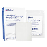 Dukal Oil Emulsion Dressing 3x8 box in sterile packaging for wound care.