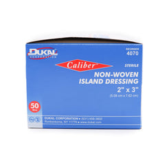 Dukal white island dressing 2x3 on a clean white surface for quick first-aid use