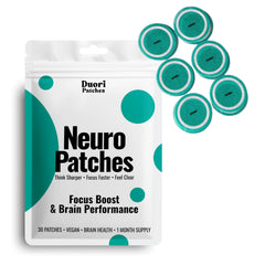 DUORI Neuro Patch clock graphic indicates eight hours of sustained focus for planning.